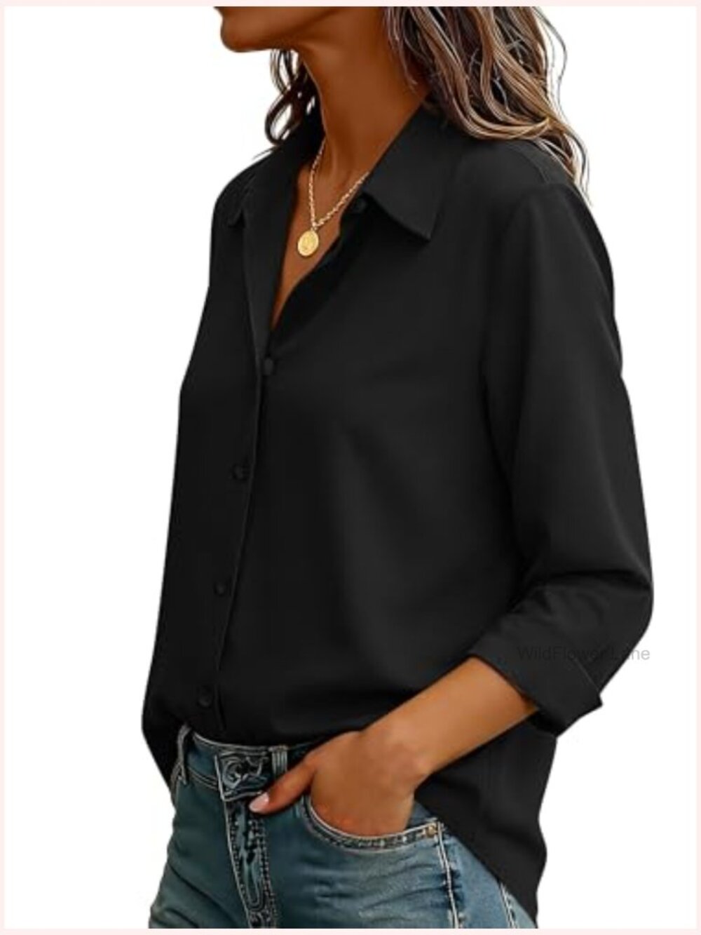 Ultra-Soft Non-Iron Wrinkle Free Button Down Blouse Work Top - Picture 3 of 6